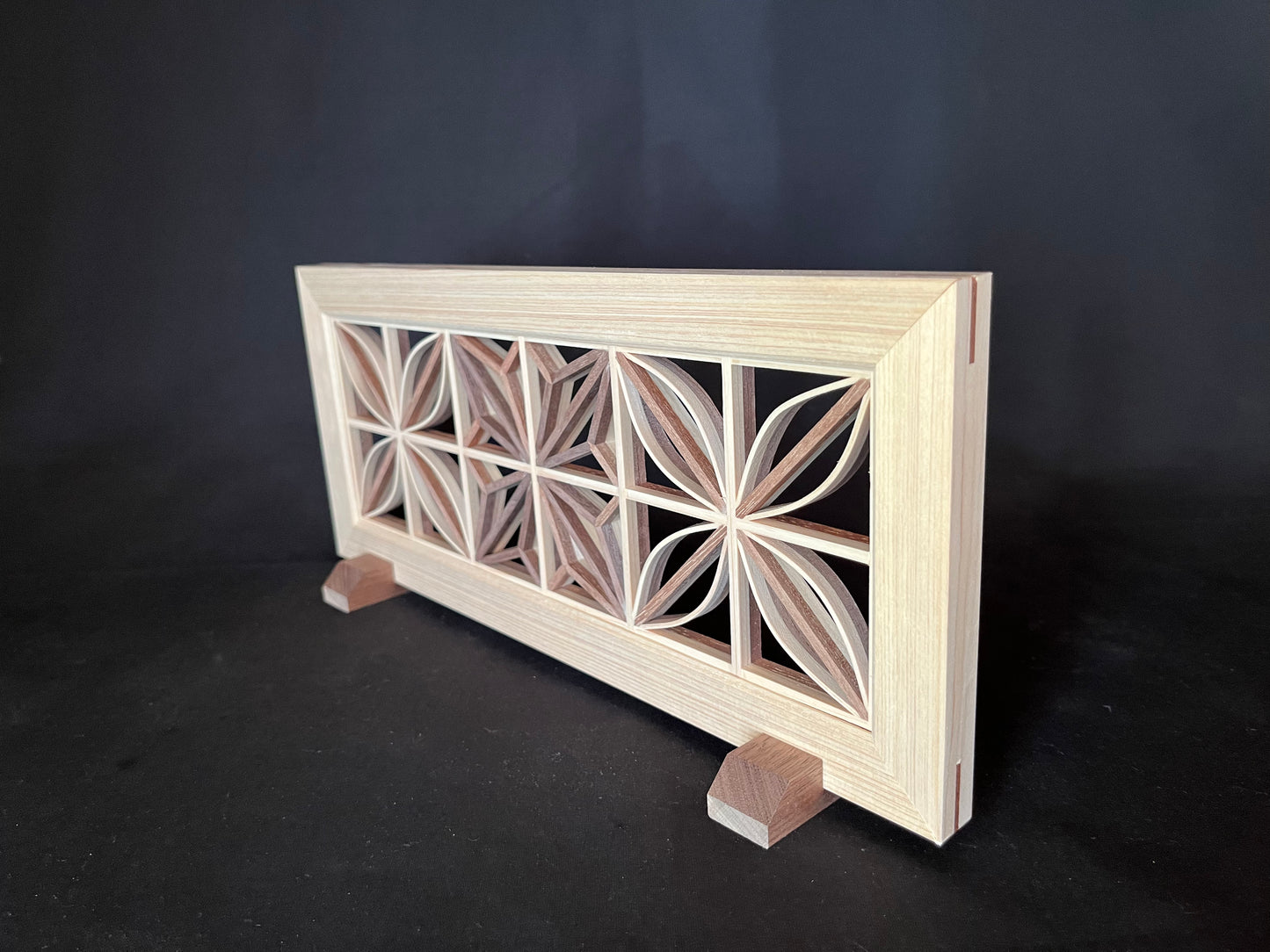 Kumiko work art panel SS pattern 3 domestic cypress with dedicated stand