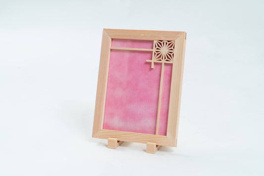 木製フォトフレーム　組子細工麻の葉模様　ピンク和紙