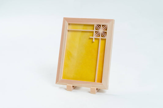 Wooden photo frame cloisonne yellow Japanese paper