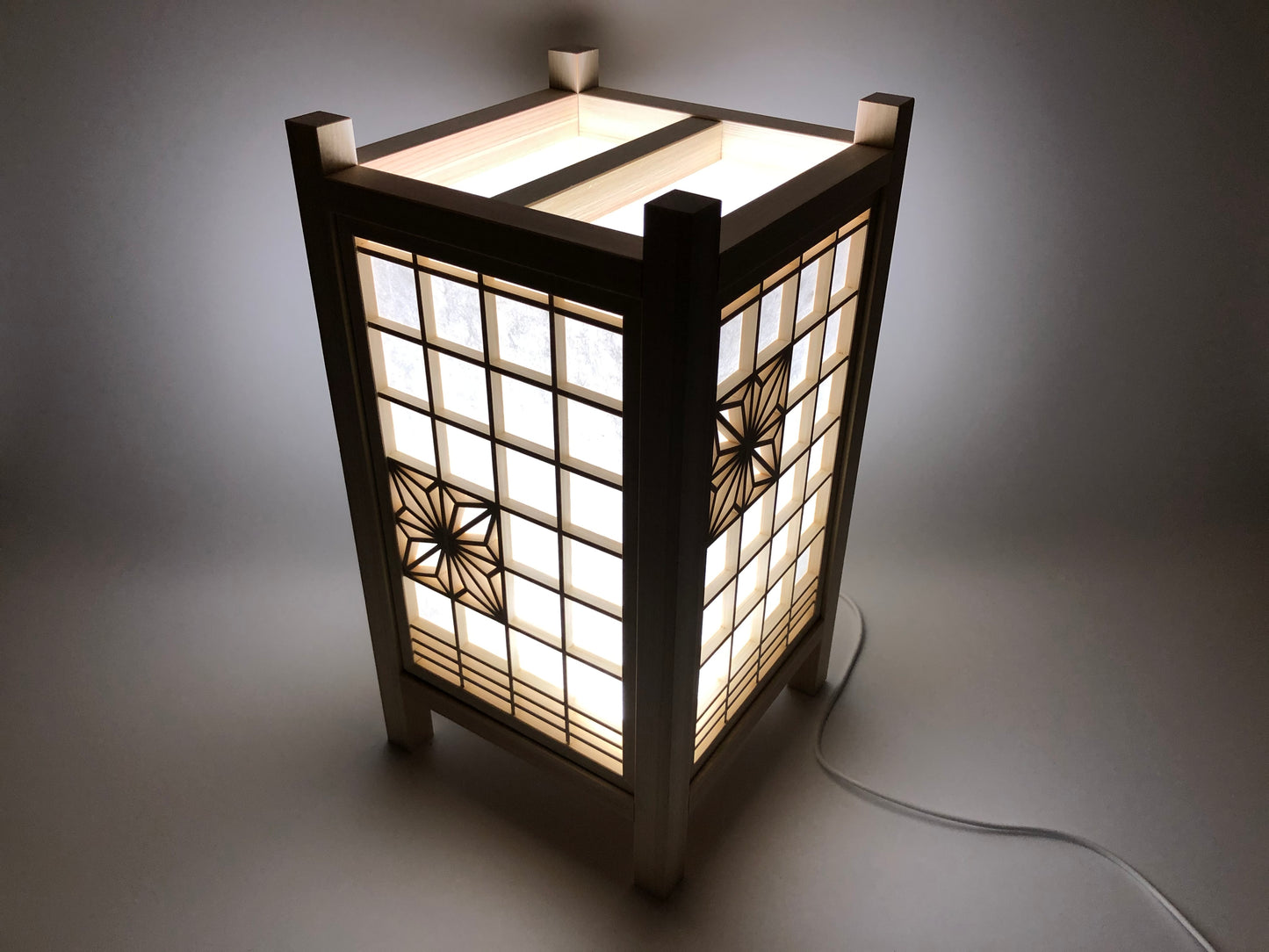 木製和風行灯「四季」SK-5　ヒノキ作り　LED照明　USB電源