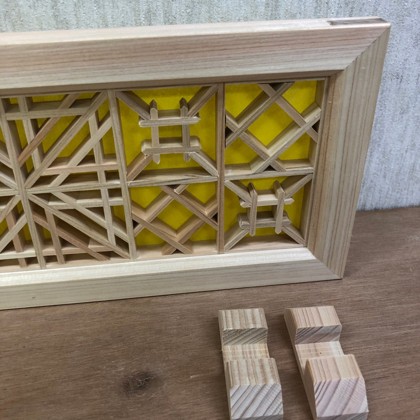 Kumiko work art panel SS pattern 5 Japanese cypress with dedicated stand