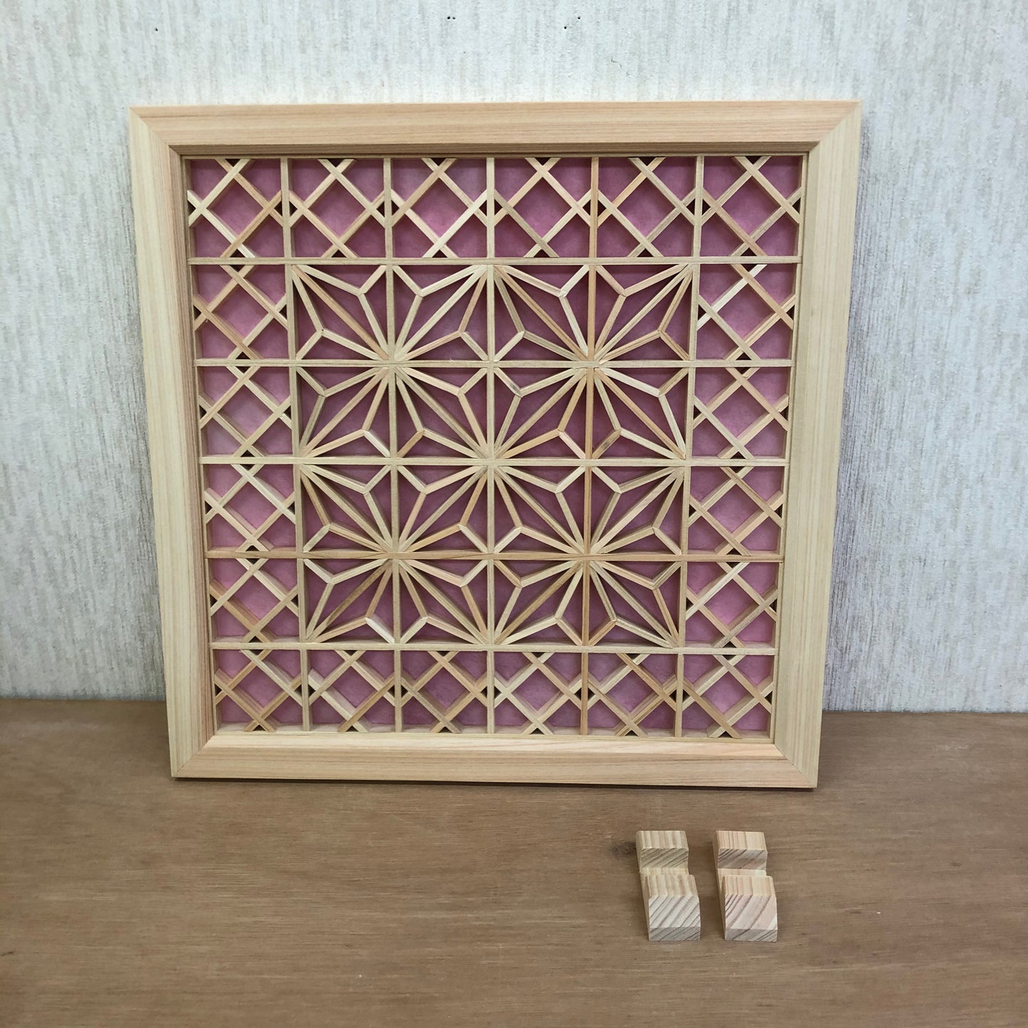Kumiko work art panel M pattern 1 Japanese cypress with dedicated stand