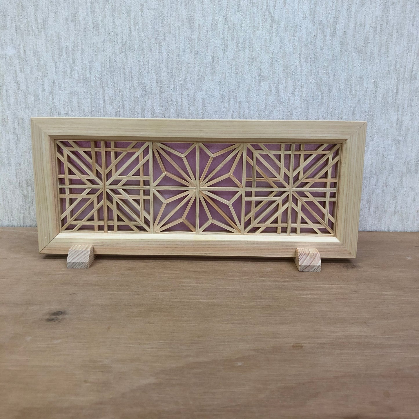 Kumiko work art panel SS pattern 1 Japanese cypress with dedicated stand