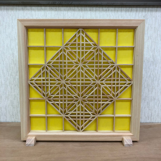 Kumiko work art panel M pattern 3 Japanese cypress with dedicated stand