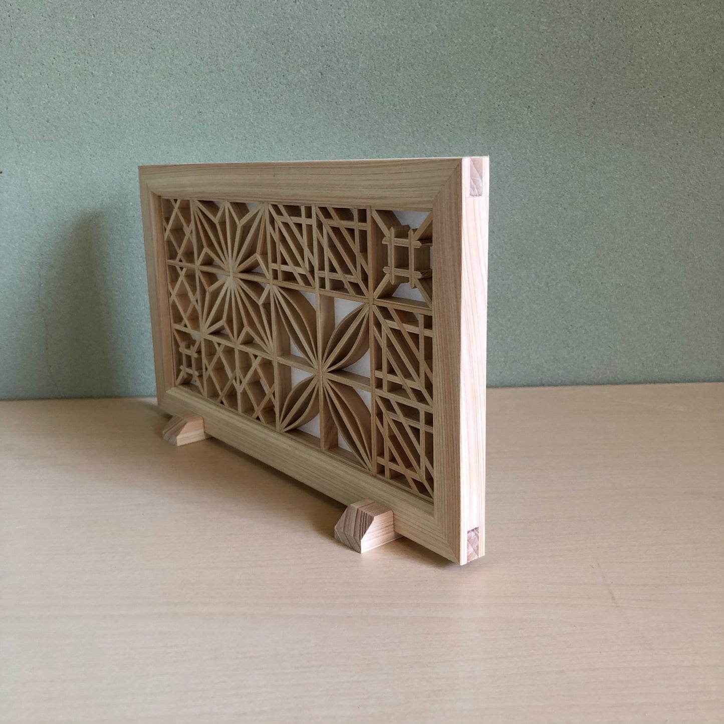 Kumiko work art panel S pattern 1 Japanese cypress with dedicated stand